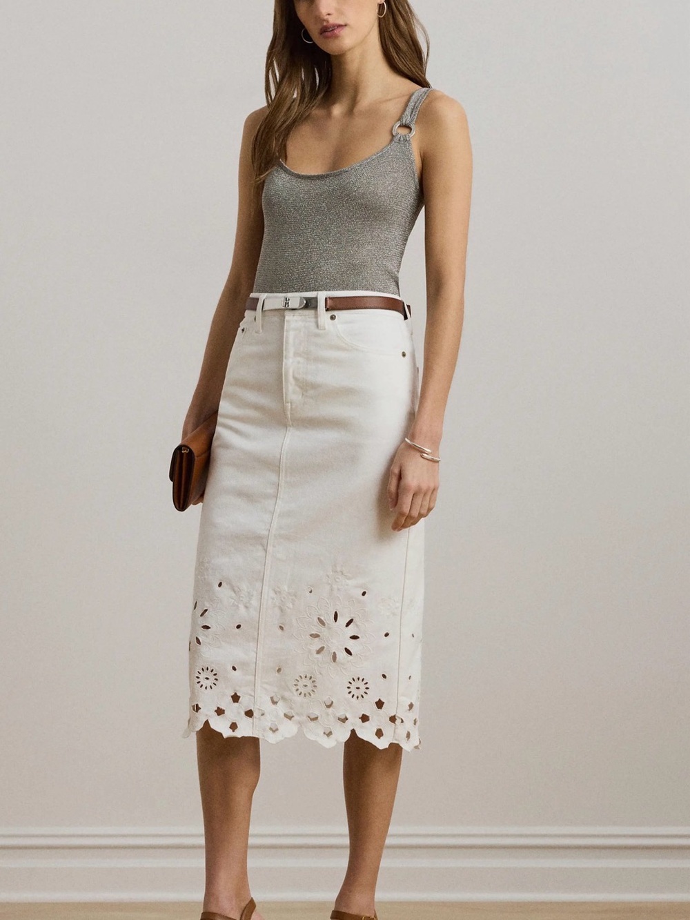 Lauren Ralph Lauren Eyelet Denim Midi Skirt 4